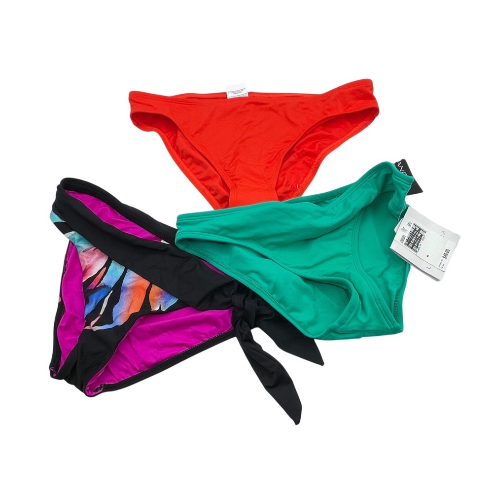 La Blanca Bikini Bottoms Bundle Set of 3 Red Green Tropical Print Sizes 4 6 8